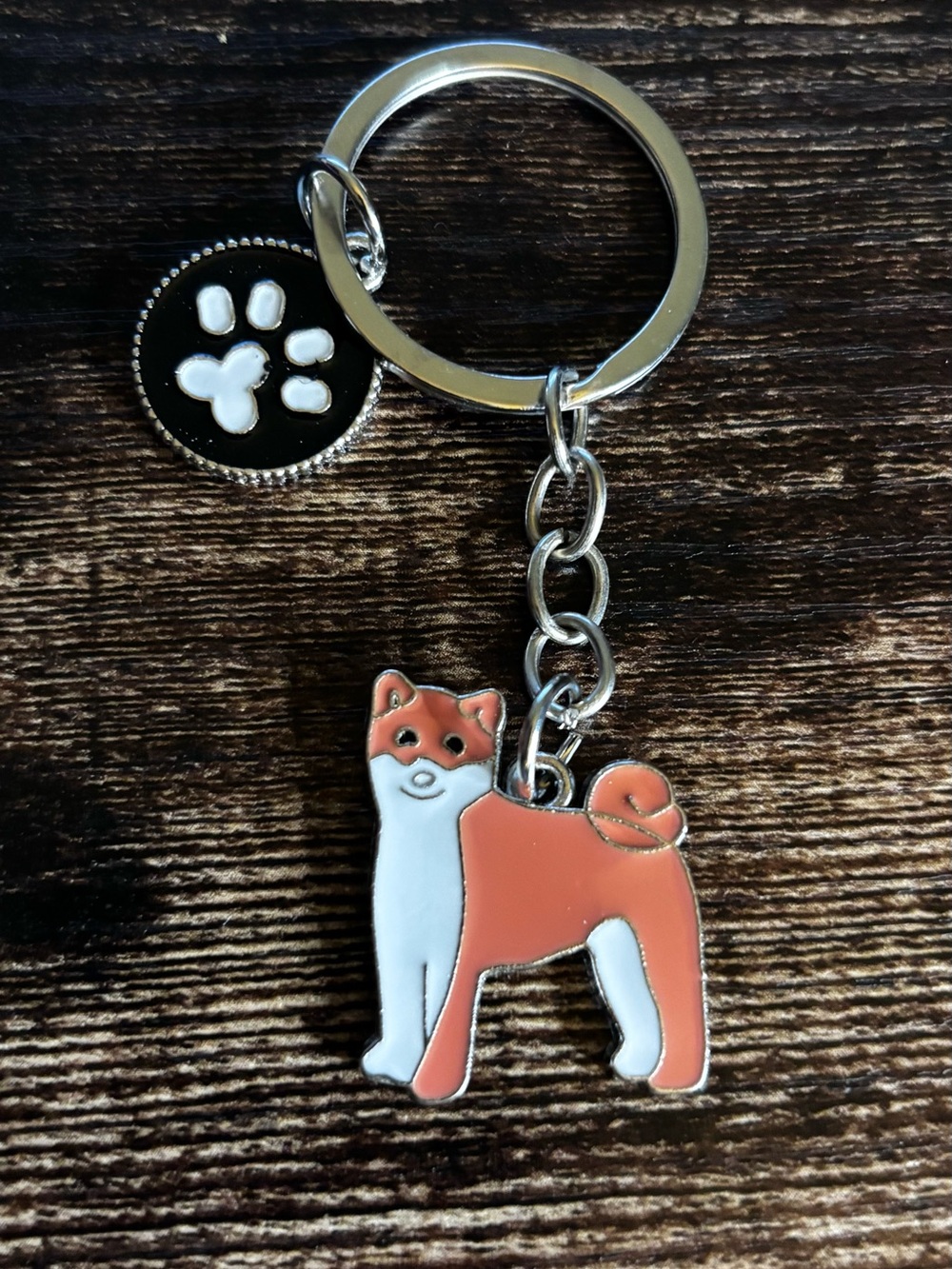 Brown & White Dog Paw Keychain - Pet Lover Accessory